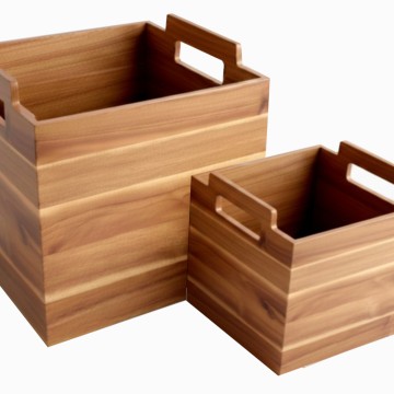 Acacia Wood Storage Bin Set with Integrated Handles - Durable & Versatile Organization